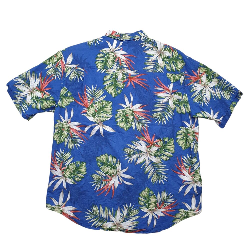 Cubavera Hawaiian Linen Shirt Mens Large Blue Tropical Floral Short Sleeve - Picture 7 of 8